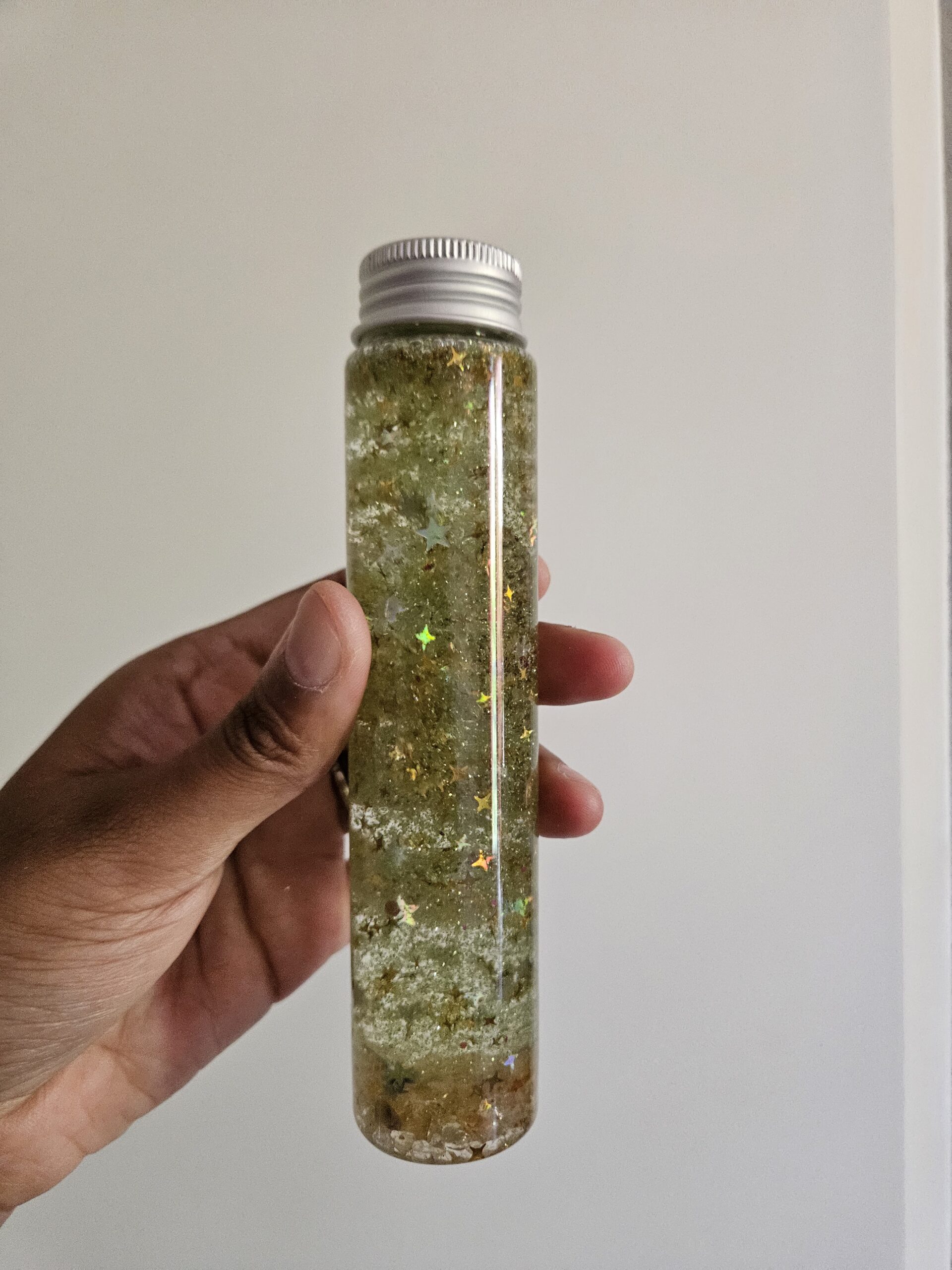 Bouteille sensorielle paillettes jaunes, citrine